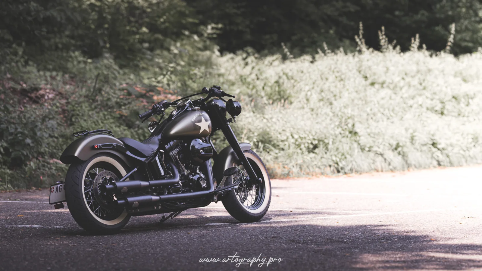 Custom Motorrad als ruhiges Seitenportrait